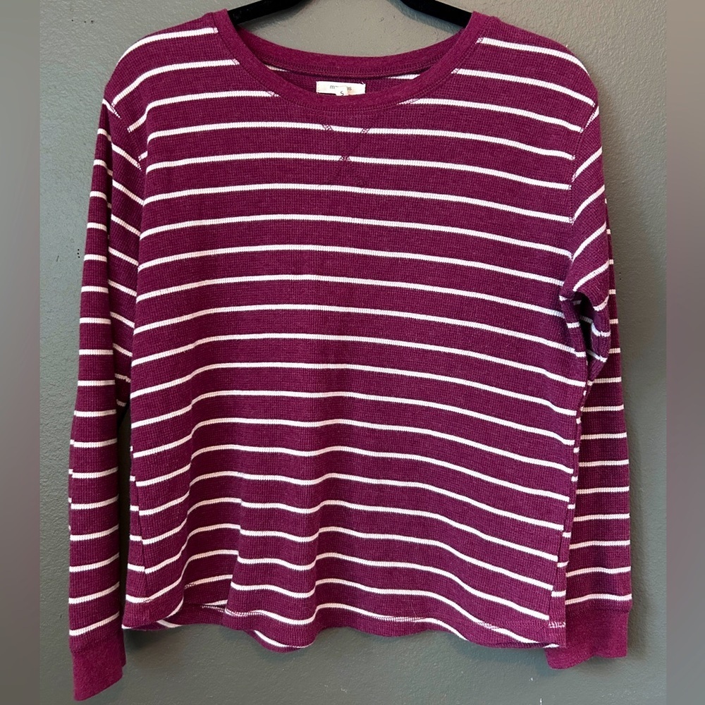 Maurices Women's White and Purple Stripped Shirt